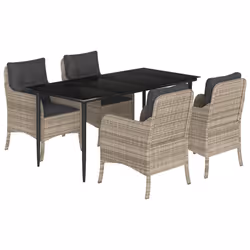 Set Pranzo da Giardino 5pz con Cuscini Grigio Chiaro Polyrattancod mxl 117069 - Vista aggiuntiva 2