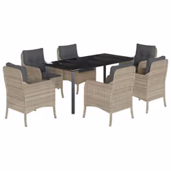 Set da Pranzo da Giardino 7 pz Cuscini Polyrattan Grigio Chiarocod mxl 111929 - Vista aggiuntiva 2
