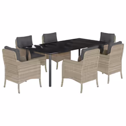 Set da Pranzo da Giardino 7 pz Cuscini Polyrattan Grigio Chiarocod mxl 87907 - Vista aggiuntiva 2