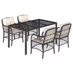 Set da Pranzo da Giardino 5 pz Nero con Cuscini in Polyrattancod mxl 114055 - Vista aggiuntiva 2