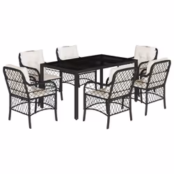 Set da Pranzo da Giardino 7 pz Nero con Cuscini in Polyrattancod mxl 90052 - Vista aggiuntiva 2