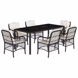 Set da Pranzo da Giardino 7 pz Nero con Cuscini in Polyrattancod mxl 114054 - Vista aggiuntiva 2