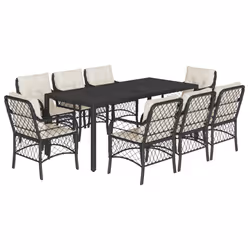 Set da Pranzo da Giardino 9 pz con Cuscini Nero in Polyrattancod mxl 90054 - Vista aggiuntiva 2