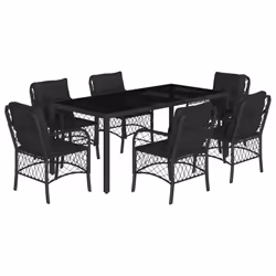 Set da Pranzo da Giardino 7 pz Nero con Cuscini in Polyrattancod mxl 88656 - Vista aggiuntiva 2