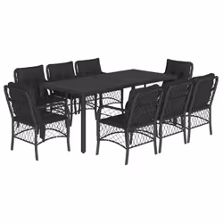 Set da Pranzo da Giardino 9 pz con Cuscini Nero in Polyrattancod mxl 111201 - Vista aggiuntiva 2