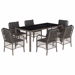 Set da Pranzo da Giardino 7 pz con Cuscini in Polyrattan Grigiocod mxl 111203 - Vista aggiuntiva 2