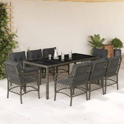 Set da Pranzo da Giardino 9 pz con Cuscini in Polyrattan Grigiocod mxl 90055