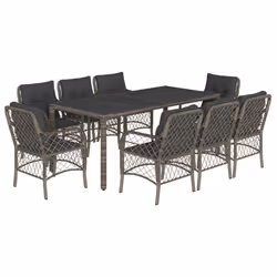 Set da Pranzo da Giardino 9 pz con Cuscini in Polyrattan Grigiocod mxl 90055 - Vista aggiuntiva 2