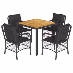Set da Pranzo da Giardino 5 pz Nero con Cuscini in Polyrattancod mxl 111202 - Vista aggiuntiva 2