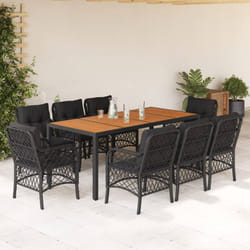 vidaXL Set da Pranzo da Giardino 9 pz con Cuscini Nero in Polyrattan