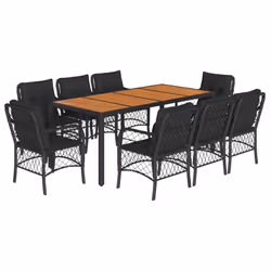 vidaXL Set da Pranzo da Giardino 9 pz con Cuscini Nero in Polyrattan - Vista aggiuntiva 2