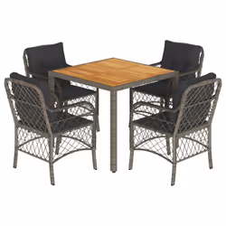 Set da Pranzo da Giardino 5 pz con Cuscini in Polyrattan Grigiocod mxl 87198 - Vista aggiuntiva 2