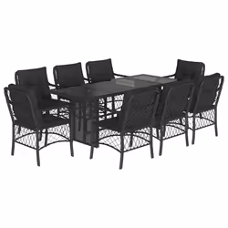 Set da Pranzo da Giardino 9 pz con Cuscini Nero in Polyrattancod mxl 113262 - Vista aggiuntiva 2