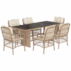 Set da Pranzo da Giardino 7 pz con Cuscini Beige in Polyrattancod mxl 113547 - Vista aggiuntiva 2