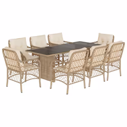 Set da Pranzo da Giardino 9 pz con Cuscini Beige in Polyrattancod mxl 87281 - Vista aggiuntiva 2