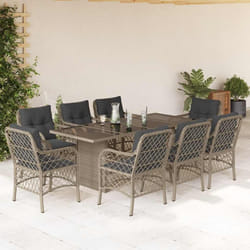 vidaXL Set Pranzo da Giardino 9pz con Cuscini Grigio Chiaro Polyrattan