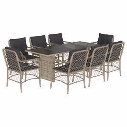 vidaXL Set Pranzo da Giardino 9pz con Cuscini Grigio Chiaro Polyrattan - Vista aggiuntiva 2