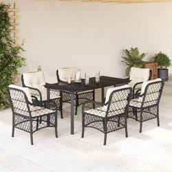Set da Pranzo da Giardino 7 pz Nero con Cuscini in Polyrattan Vidaxl