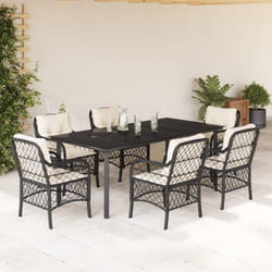 Set da Pranzo da Giardino 7 pz Nero con Cuscini in Polyrattancod mxl 87201