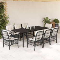 Set da Pranzo da Giardino 9 pz con Cuscini Nero in Polyrattan Vidaxl