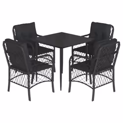 Set da Pranzo da Giardino 5 pz Nero con Cuscini in Polyrattancod mxl 116115 - Vista aggiuntiva 2