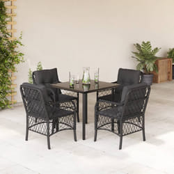 Set da Pranzo da Giardino 5 pz Nero con Cuscini in Polyrattancod mxl 116127