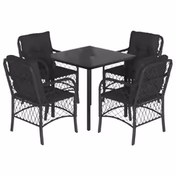 Set da Pranzo da Giardino 5 pz Nero con Cuscini in Polyrattancod mxl 116127 - Vista aggiuntiva 2