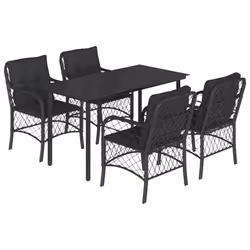 Set da Pranzo da Giardino 5 pz Nero con Cuscini in Polyrattancod mxl 92148 - Vista aggiuntiva 2