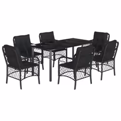 Set da Pranzo da Giardino 7 pz Nero con Cuscini in Polyrattancod mxl 87207 - Vista aggiuntiva 2