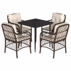 Set da Pranzo da Giardino 5pz con Cuscini in Polyrattan Marronecod mxl 92136 - Vista aggiuntiva 2