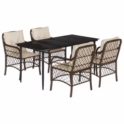 Set da Pranzo da Giardino 5pz con Cuscini in Polyrattan Marronecod mxl 88682 - Vista aggiuntiva 2