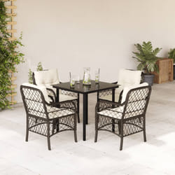Set da Pranzo da Giardino 5pz con Cuscini in Polyrattan Marronecod mxl 87203