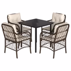Set da Pranzo da Giardino 5pz con Cuscini in Polyrattan Marronecod mxl 87203 - Vista aggiuntiva 2
