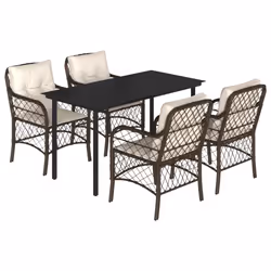 Set da Pranzo da Giardino 5pz con Cuscini in Polyrattan Marronecod mxl 116130 - Vista aggiuntiva 2