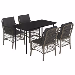 Set da Pranzo da Giardino 5 pz con Cuscini in Polyrattan Grigiocod mxl 88635 - Vista aggiuntiva 2