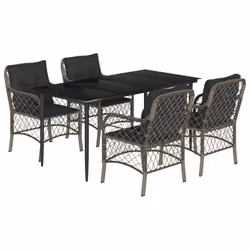 Set da Pranzo da Giardino 5 pz con Cuscini in Polyrattan Grigiocod mxl 111211 - Vista aggiuntiva 2