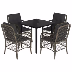 Set da Pranzo da Giardino 5 pz con Cuscini in Polyrattan Grigiocod mxl 92157 - Vista aggiuntiva 2