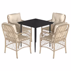 Set da Pranzo da Giardino 5 pz con Cuscini Beige in Polyrattancod mxl 87202 - Vista aggiuntiva 2