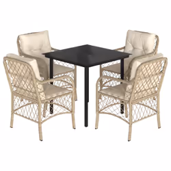 Set da Pranzo da Giardino 5 pz con Cuscini Beige in Polyrattancod mxl 112679 - Vista aggiuntiva 2