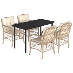 Set da Pranzo da Giardino 5 pz con Cuscini Beige in Polyrattancod mxl 87206 - Vista aggiuntiva 2