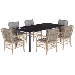 Set Pranzo da Giardino 7 pz con Cuscini Beige Misto Polyrattancod mxl 92149 - Vista aggiuntiva 2