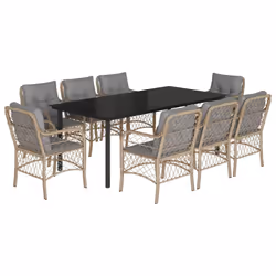 Set Pranzo da Giardino 9 pz con Cuscini Beige Misto Polyrattancod mxl 111206 - Vista aggiuntiva 2