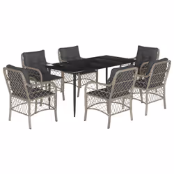 Set da Pranzo da Giardino 7 pz Cuscini Polyrattan Grigio Chiarocod mxl 89422 - Vista aggiuntiva 2