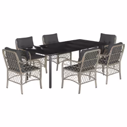 Set da Pranzo da Giardino 7 pz Cuscini Polyrattan Grigio Chiarocod mxl 116128 - Vista aggiuntiva 2