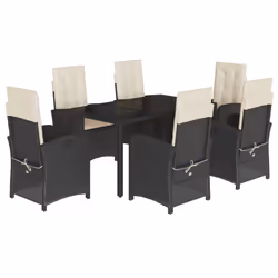 Set da Pranzo da Giardino 7 pz Nero con Cuscini in Polyrattancod mxl 87370 - Vista aggiuntiva 2