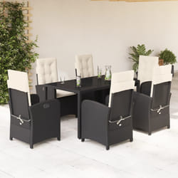 Set da Pranzo da Giardino 7 pz Nero con Cuscini in Polyrattancod mxl 113548