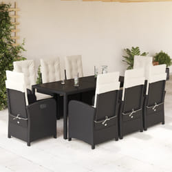 Set da Pranzo da Giardino 9 pz con Cuscini Nero in Polyrattancod mxl 89414