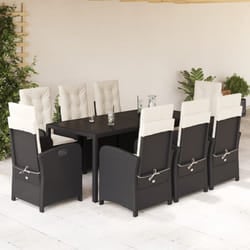 Set da Pranzo da Giardino 9 pz con Cuscini Nero in Polyrattancod mxl 115819