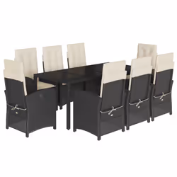 Set da Pranzo da Giardino 9 pz con Cuscini Nero in Polyrattancod mxl 115819 - Vista aggiuntiva 2