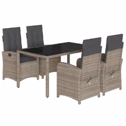 Set da Pranzo da Giardino 5 pz con Cuscini in Polyrattan Grigiocod mxl 87369 - Vista aggiuntiva 2